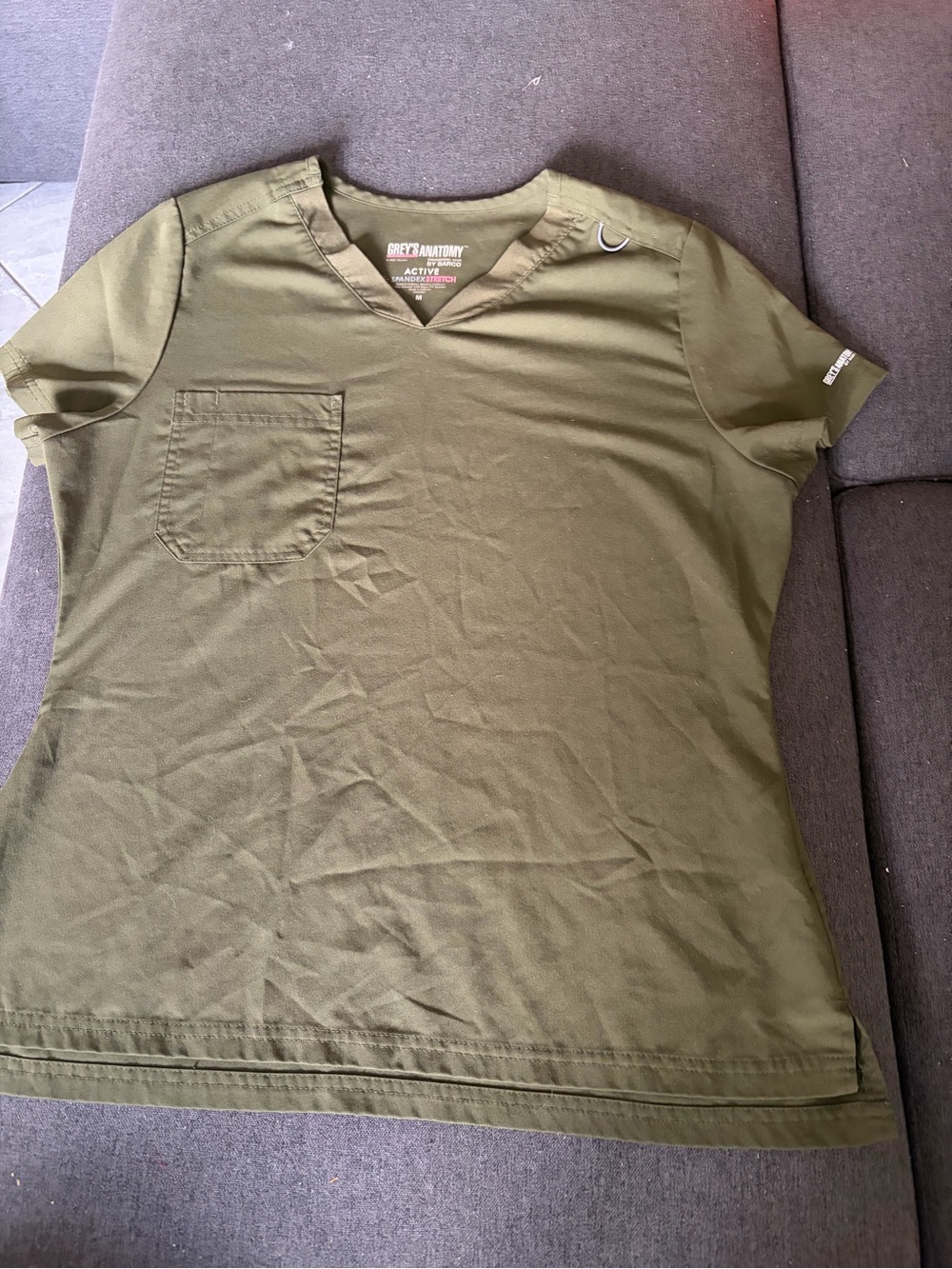 Grey's Anatomy Olive Green V-Neck Scrub Top with Chest Pocket